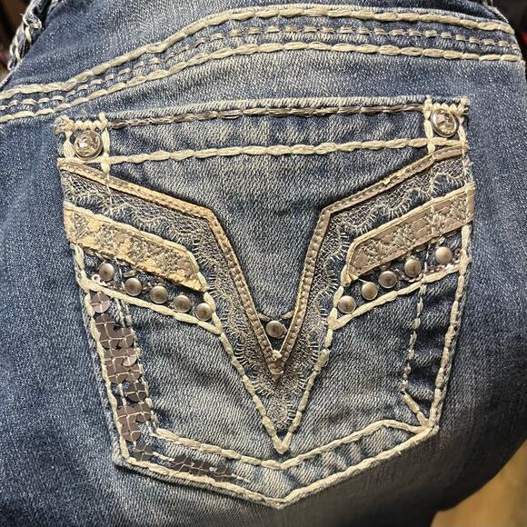 Vigoss Chelsea Slim Boot Cut Jeans 9/10 (32x31) Embroidered Bling Thick Stitch - Picture 6 of 12